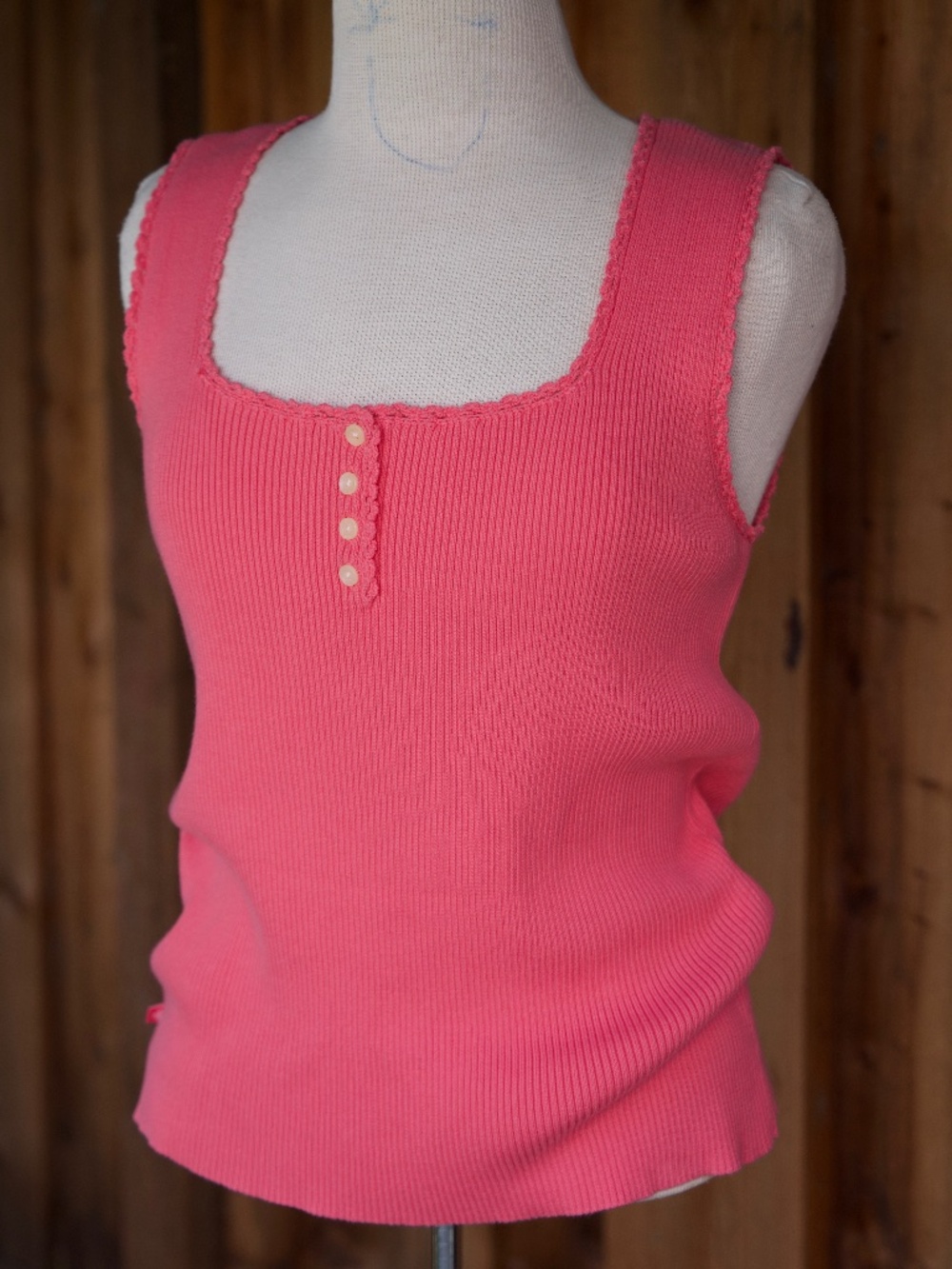 LRL Ralph Lauren 100% Cotton Coral Pink Ribbed Knit Sleeveless Tank Woman's L